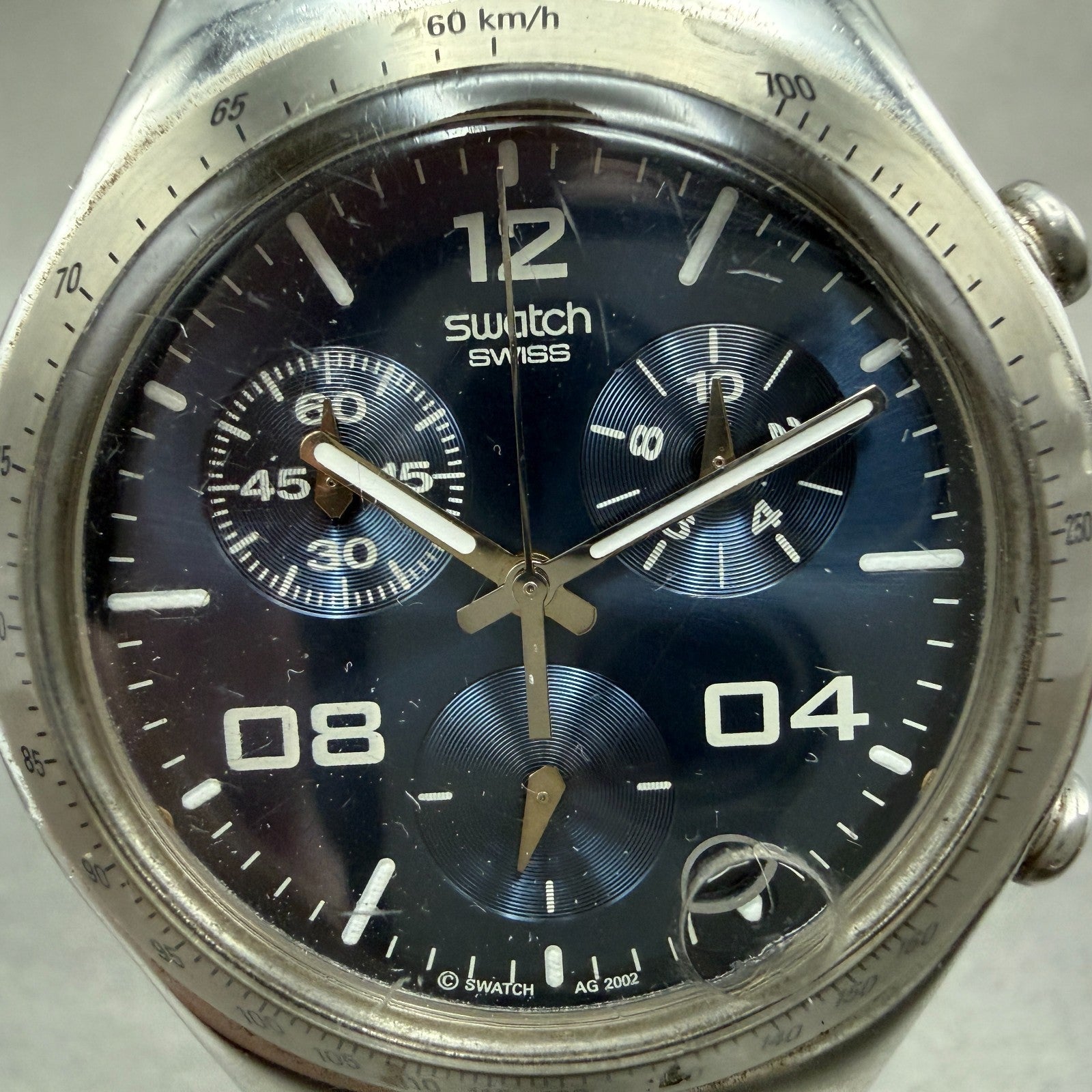Swatch irony Chrono Blustery Watch Men 40mm Blue Dial Steel Date YCS438G NewBat1