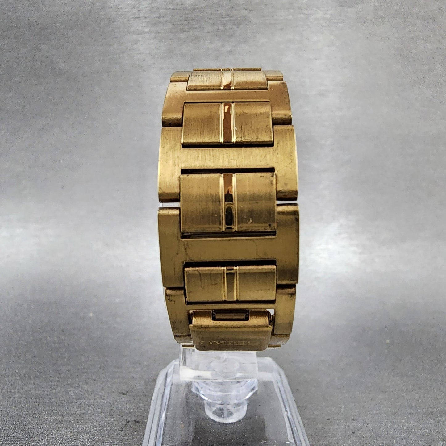 Seiko Tank Watch Men 26mm Champagne Dial Gold Tone Rectangle 7N015C90 New Batt7