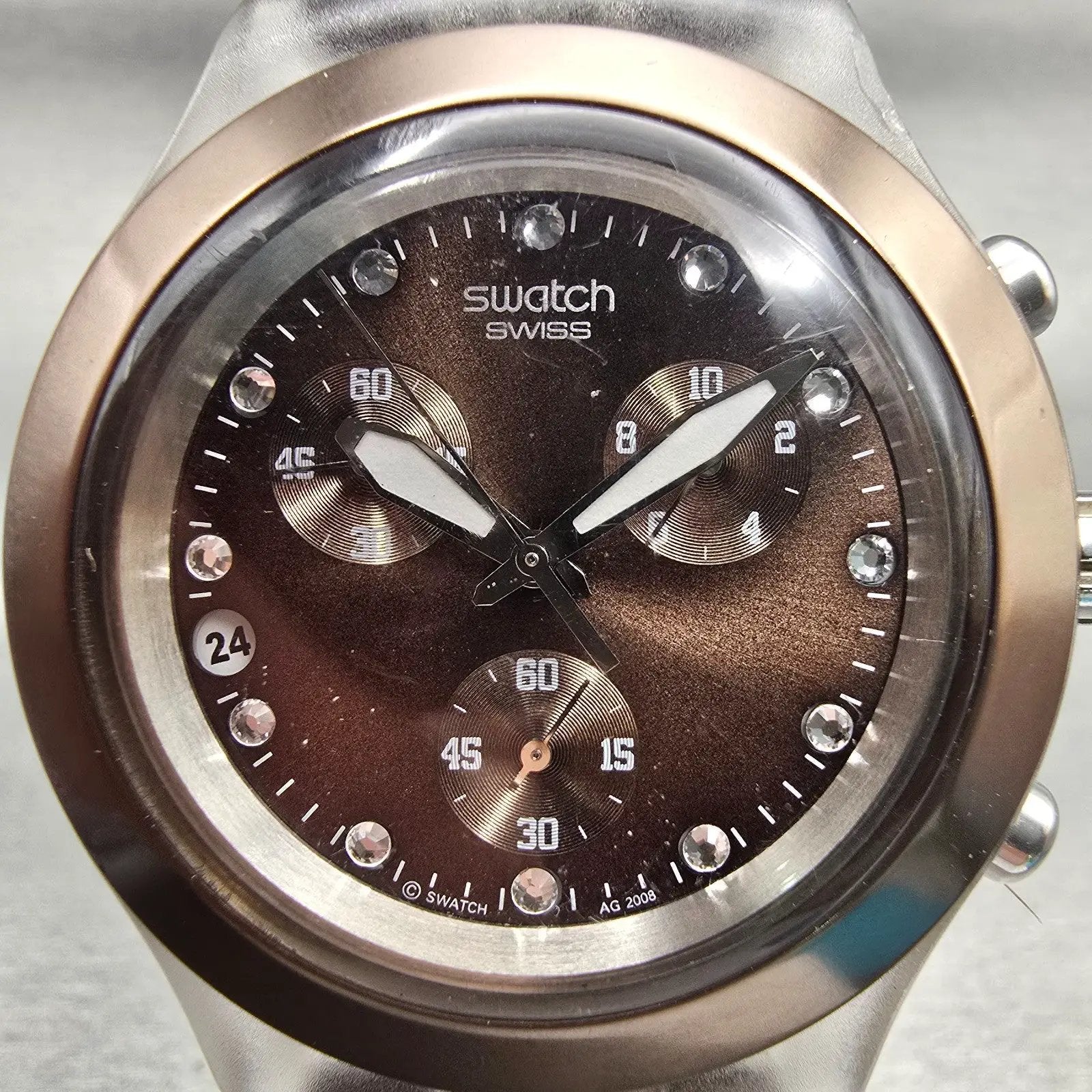 Swatch Irony Diaphane Full Blooded Watch Men 43mm Brown Chrono SVCK4042 New Batt1