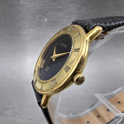 Gucci 3001L Watch Women 26mm Black Dial Gold Tone Round New Battery Vintage2