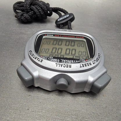 Seiko Stopwatch S057-4000 Digital Silver Timer 100 Lap Round New Battery4