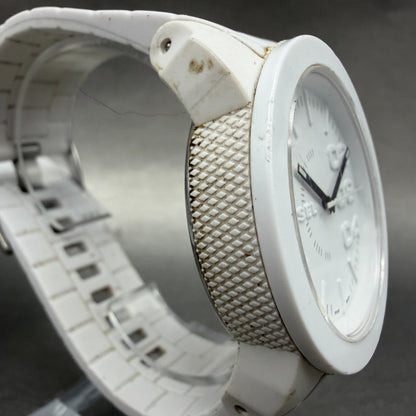 Diesel Watch Men 44mm White Dial White Rubber Round DZ1436 New Battery ABCD3