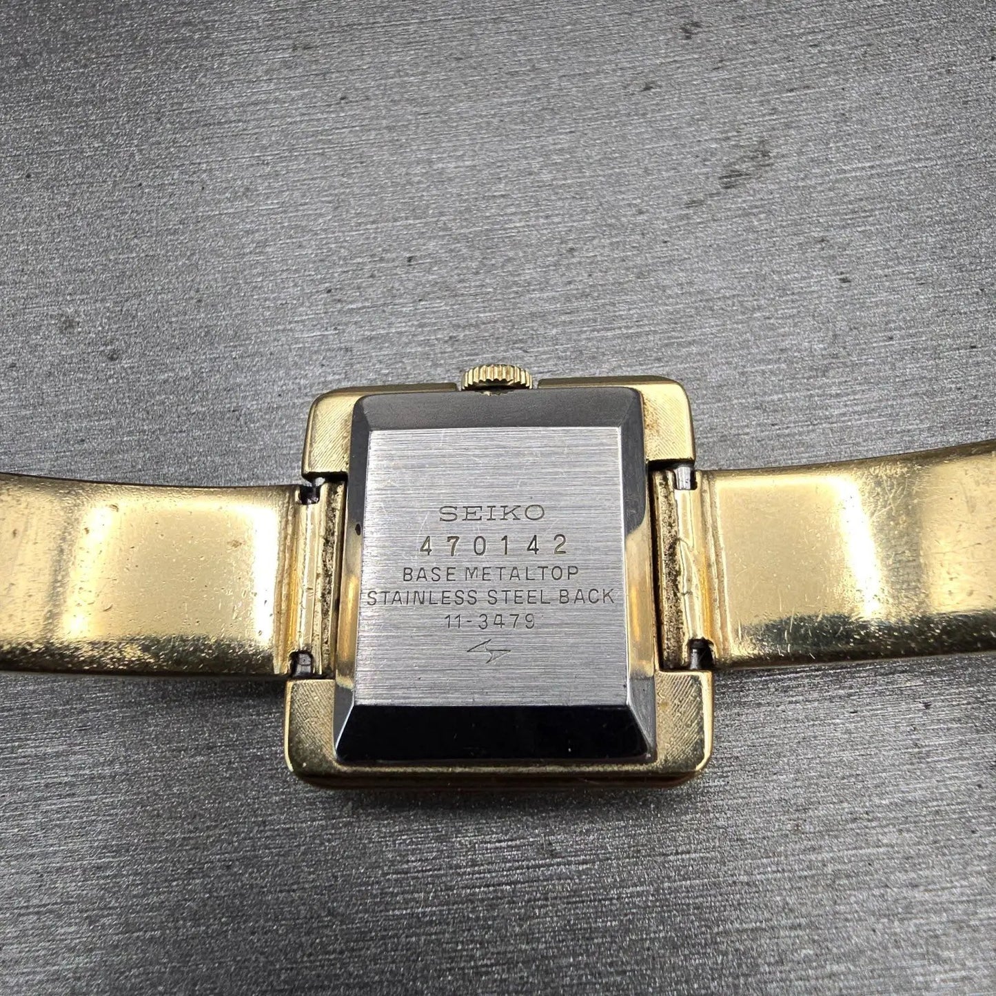 Seiko Watch Women 24mm Black Dial Gold Tone Rectangle 11-3478 Vintage Works10
