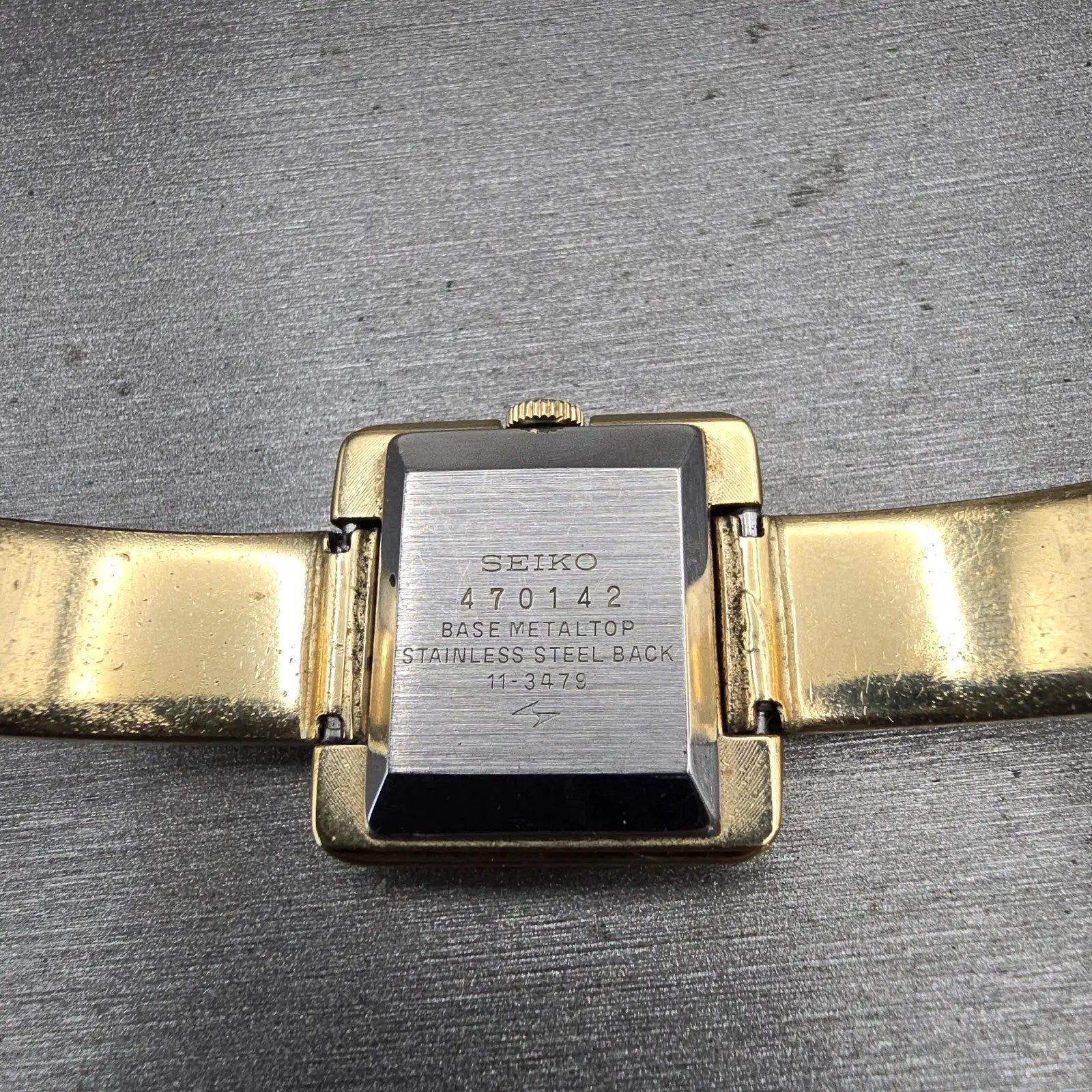 Seiko Watch Women 24mm Black Dial Gold Tone Rectangle 11-3478 Vintage Works10