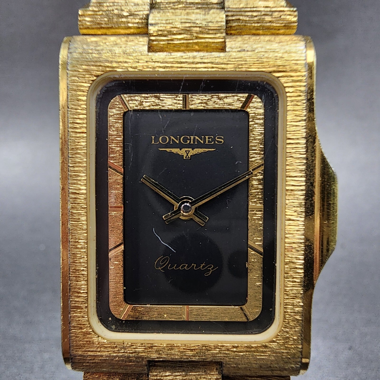 Longines Tank Watch Men 25mm Black Dial Gold Tone Rectangle VTG PARTS2