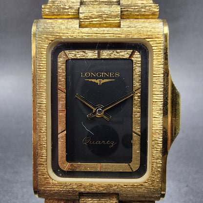 Longines Tank Watch Men 25mm Black Dial Gold Tone Rectangle VTG PARTS2