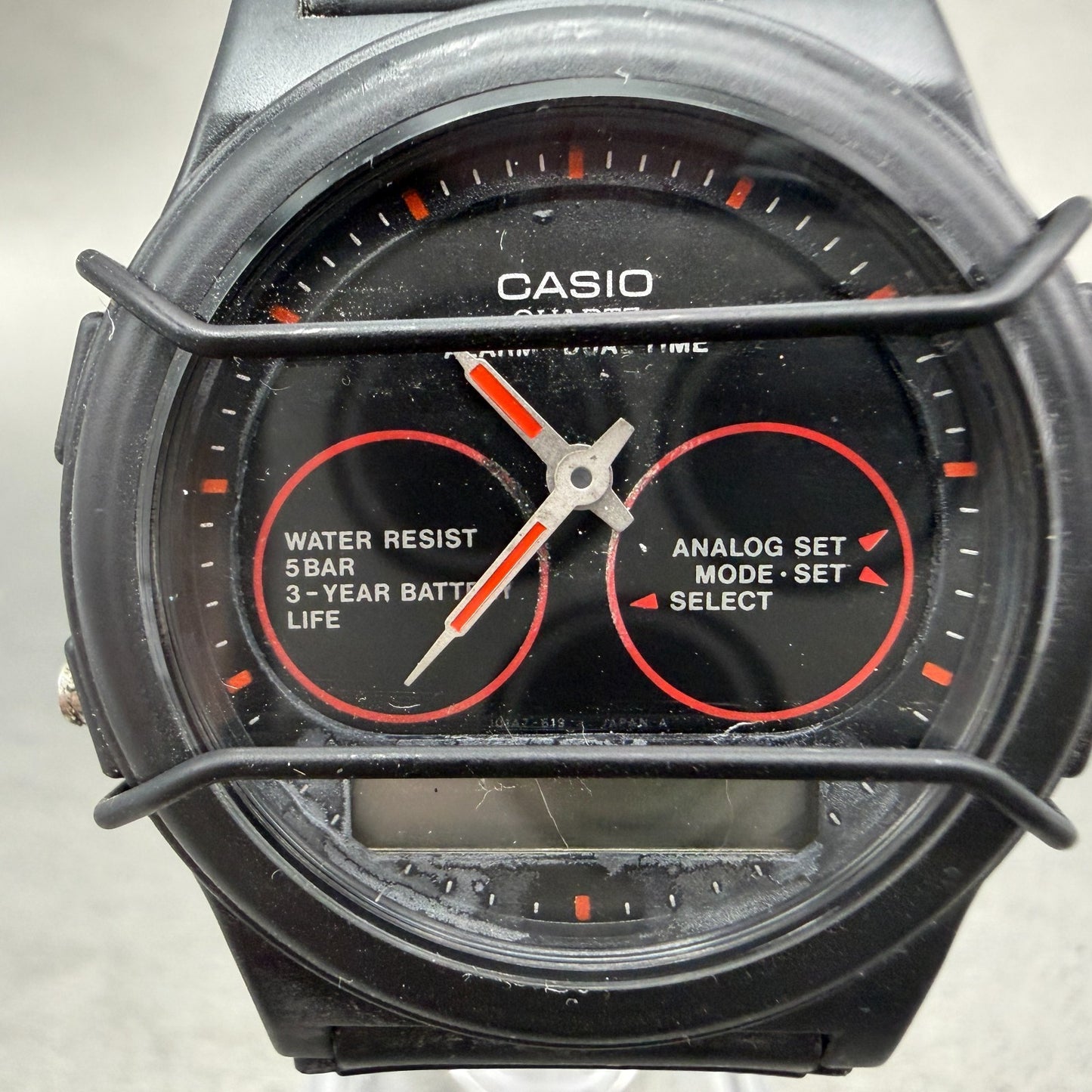 Casio AQW-5 Watch Men 36mm Analog Digital Black Tone Round VTG PARTS2