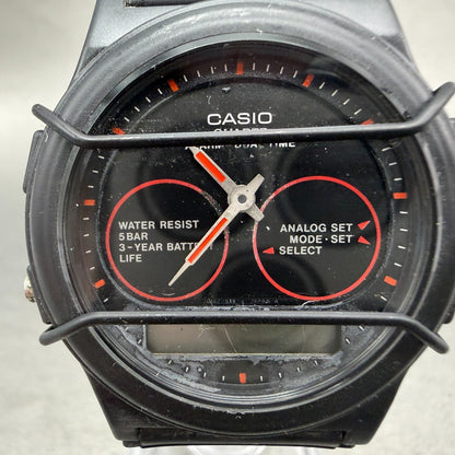 Casio AQW-5 Watch Men 36mm Analog Digital Black Tone Round VTG PARTS2