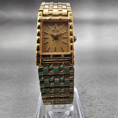 Seiko Watch Women 16mm Gold Dial Gold Tone Rectangle 1N01-5A69 New Battery VTG5