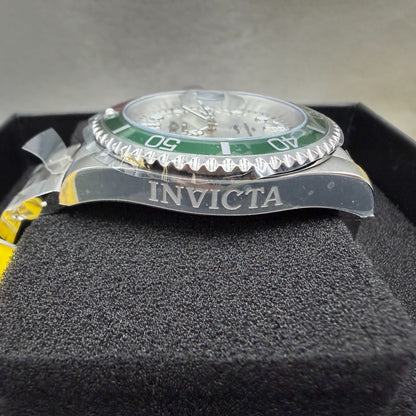 Invicta Pro Diver Watch Men 43mm Silver Dial Steel Date Round Red Green 447143