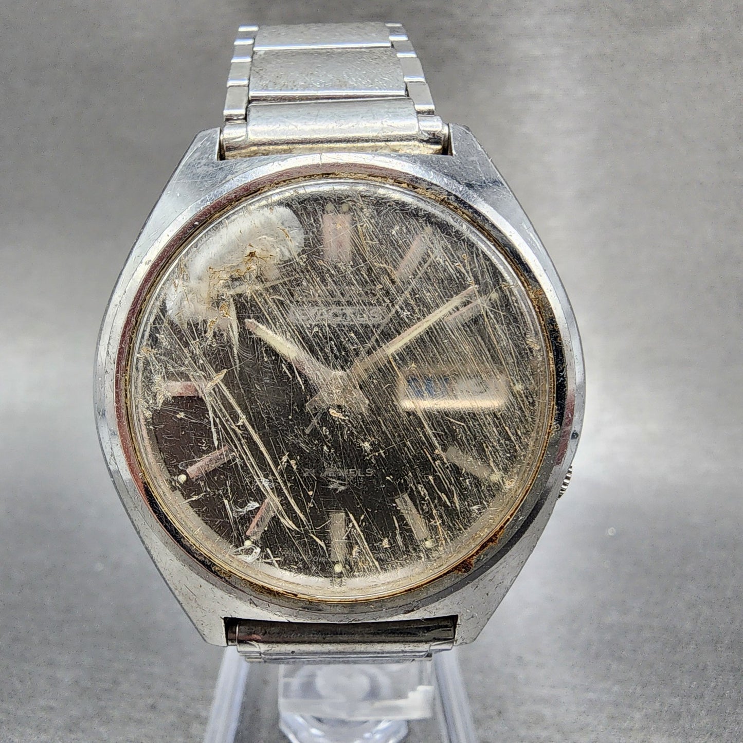 Seiko 5 Actus Watch Men 38mm Gray Dial Silver Tone Daydate 70198010 PARTS0