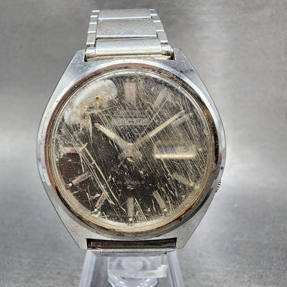 Seiko 5 Actus Watch Men 38mm Gray Dial Silver Tone Daydate 70198010 PARTS0
