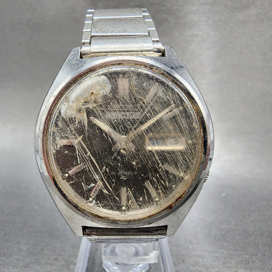 Seiko 5 Actus Watch Men 38mm Gray Dial Silver Tone Daydate 70198010 PARTS0