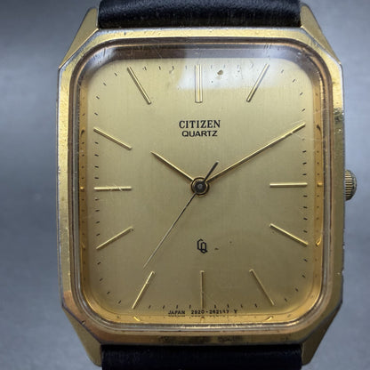 Citizen CQ Tank Watch Men 28mm Champagne Dial Gold Tone 2830-262646 New Battery1