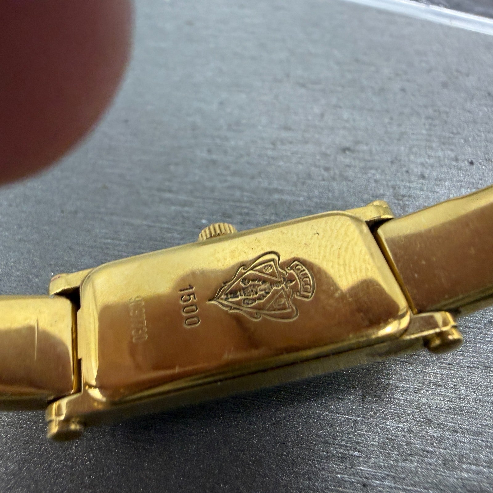 Gucci 1500L Tank Watch Women 12mm MOP Dial Gold Rectangle Bangle New battery TKH9
