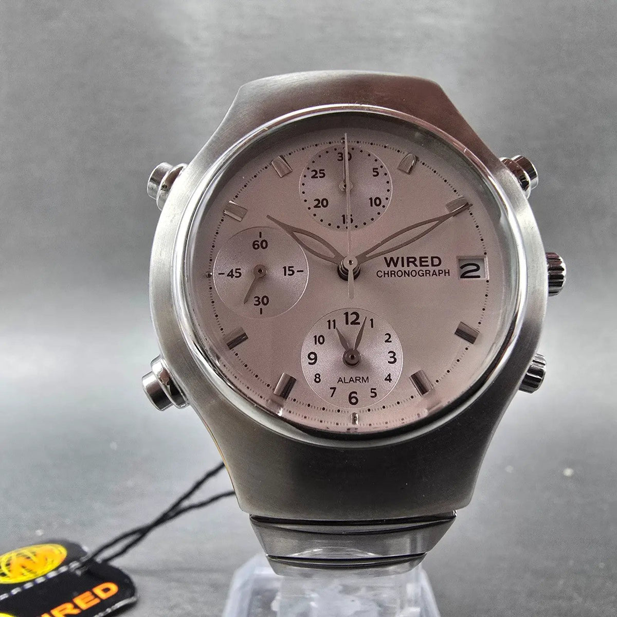 Seiko Wired Chronograph Watch Women 35mm Pink Dial Steel Alarm Date New Battery5