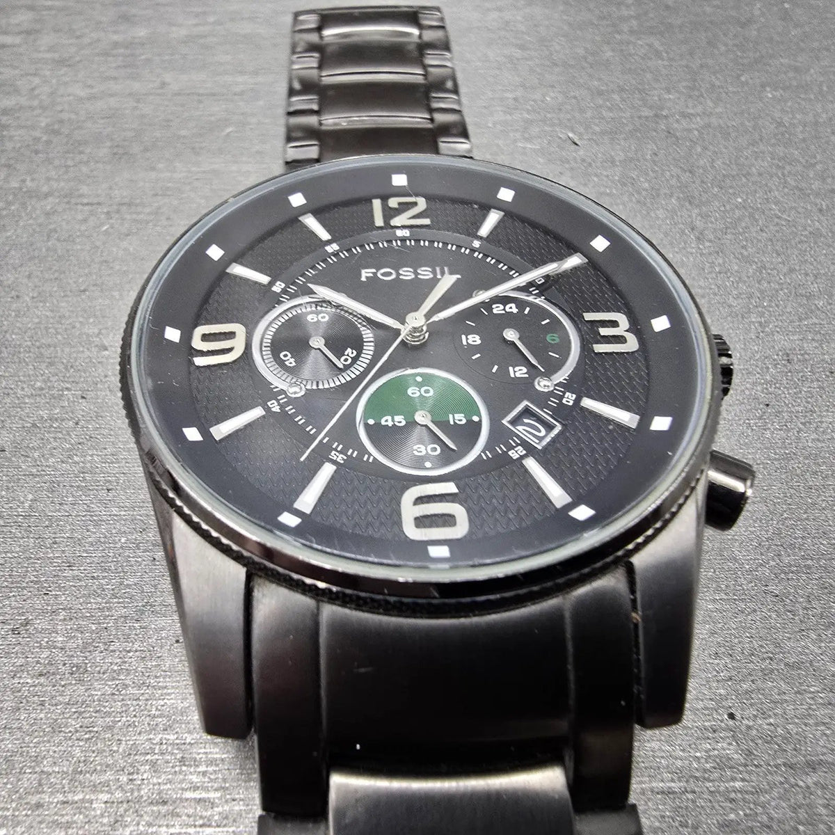 Fossil Chronograph Watch Men 49mm Black Dial Black Tone Date Round FS4446 PARTS3