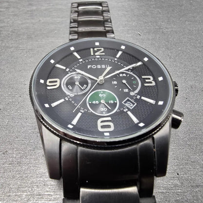 Fossil Chronograph Watch Men 49mm Black Dial Black Tone Date Round FS4446 PARTS3