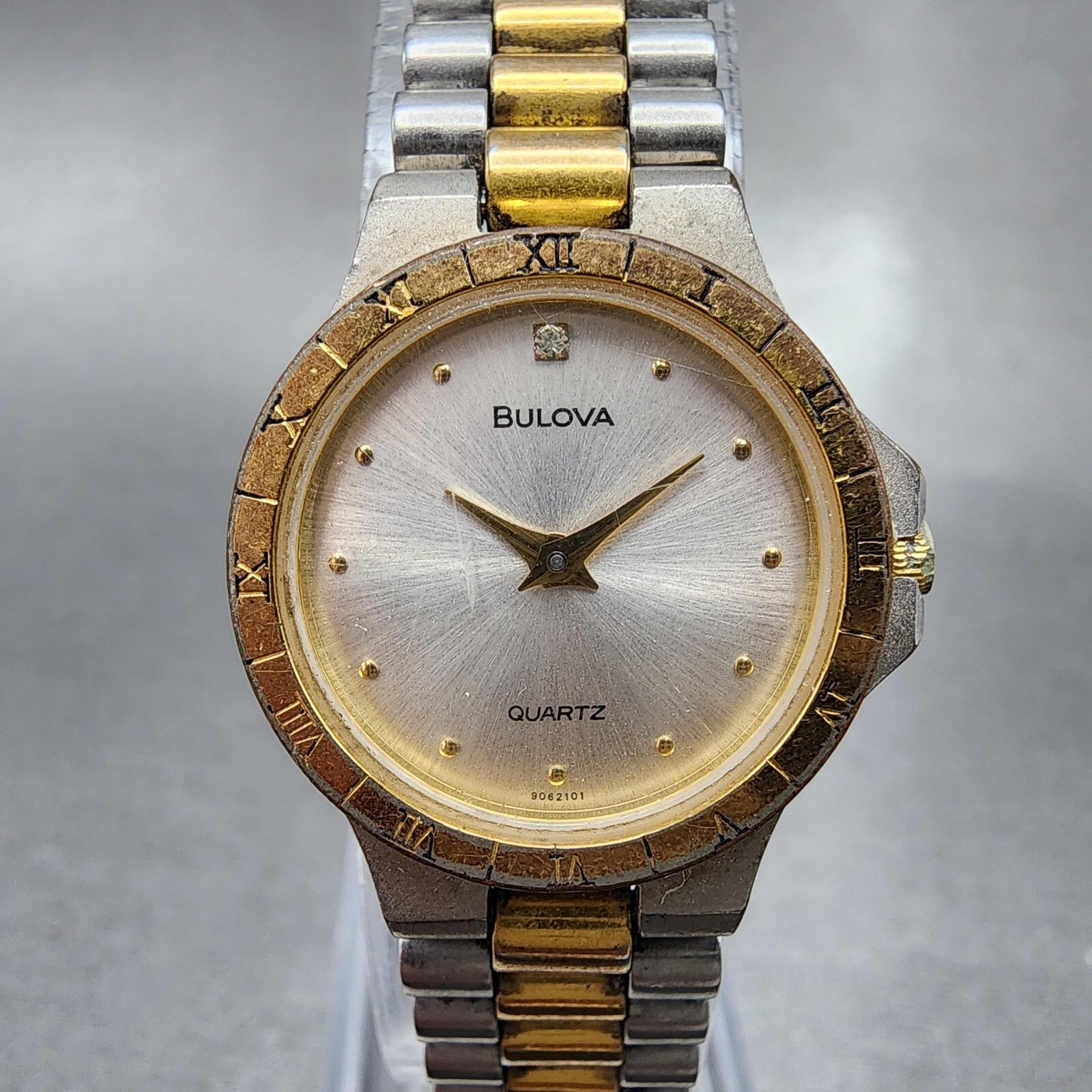 Bulova Watch Women 22mm Silver Dial Two Tone Round 9062101 New Battery0