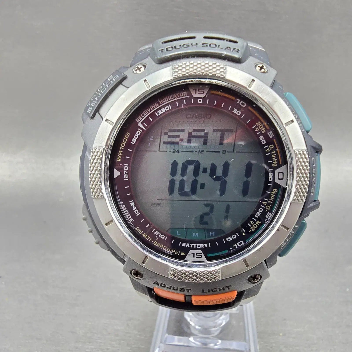 Casio Pro Trek PAW-1100 Watch Men 52mm Gray Silver Solar Triple Sensor Alarm JP0