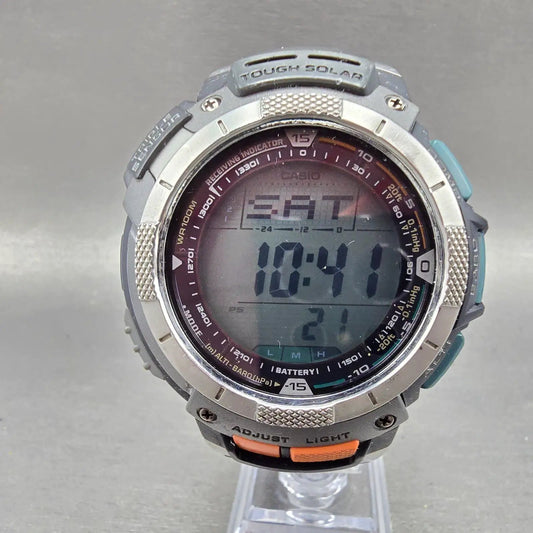 Casio Pro Trek PAW-1100 Watch Men 52mm Gray Silver Solar Triple Sensor Alarm JP0