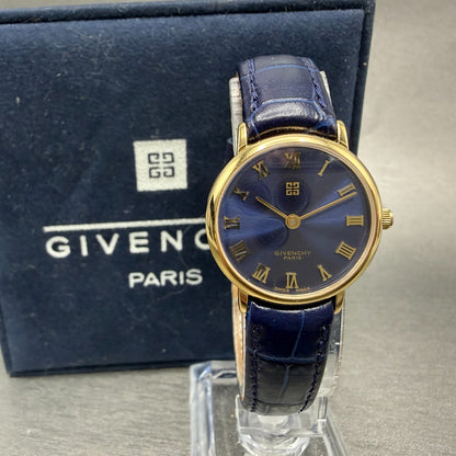Givenchy Watch Women 24mm Blue Dial Gold Tone Round Swiss New Battery W/Box0
