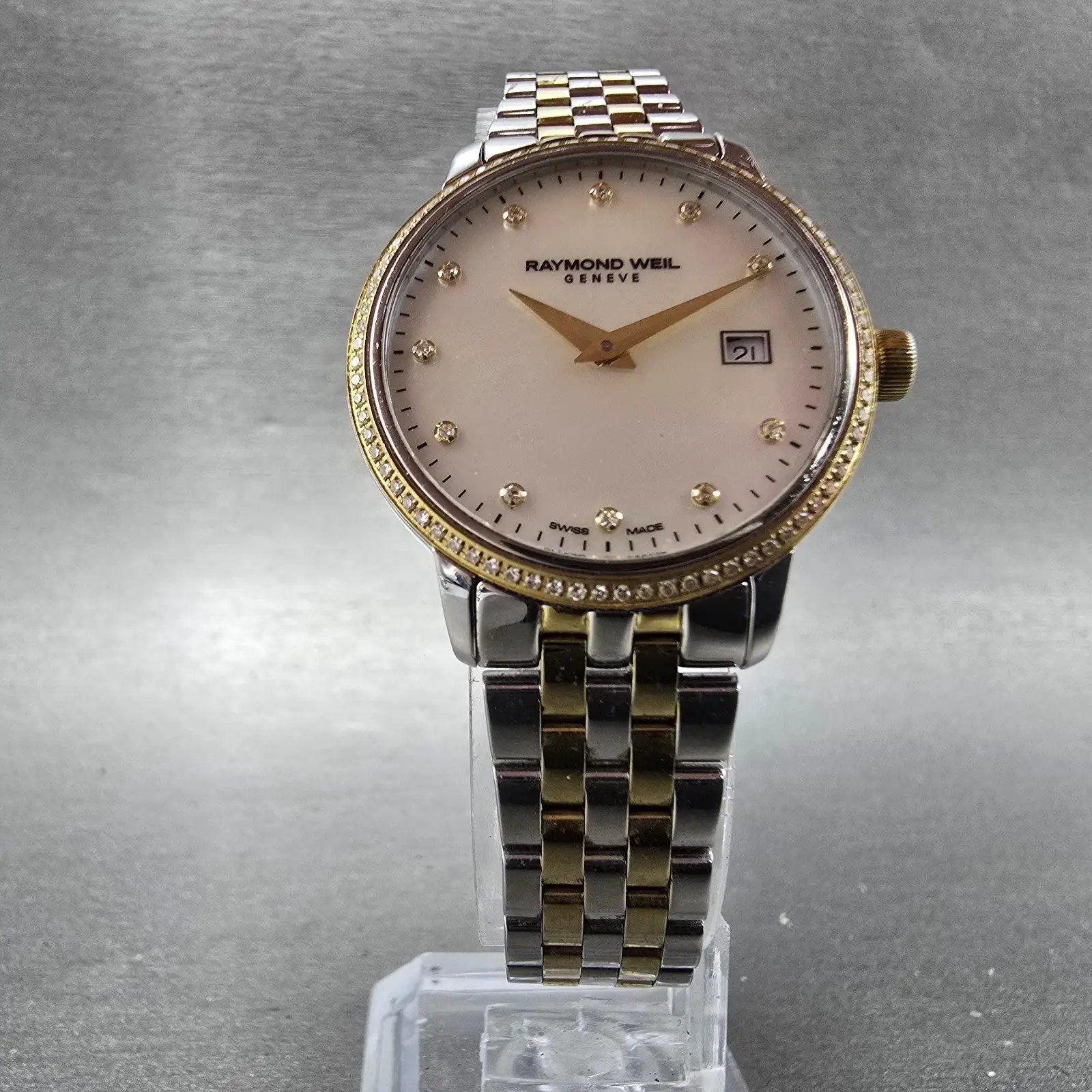 Raymond Weil Toccata Watch Women 29mm MOP Dial Two Tone Date 5988 New Battery5