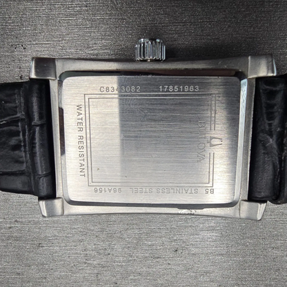 Bulova Watch Men 27mm Silver Dial Silver Tone Rectangle 96A156 New Battery10