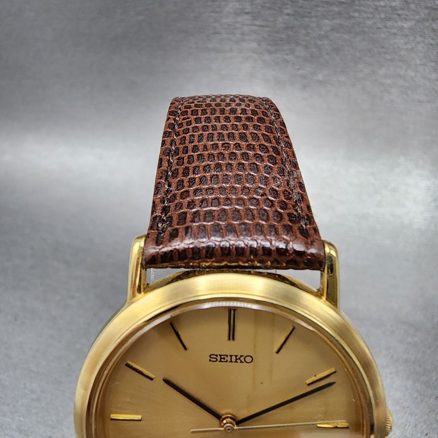 Seiko Watch Men 33mm Gold Dial Gold Tone Round 7N016B20 New Battery VTG4
