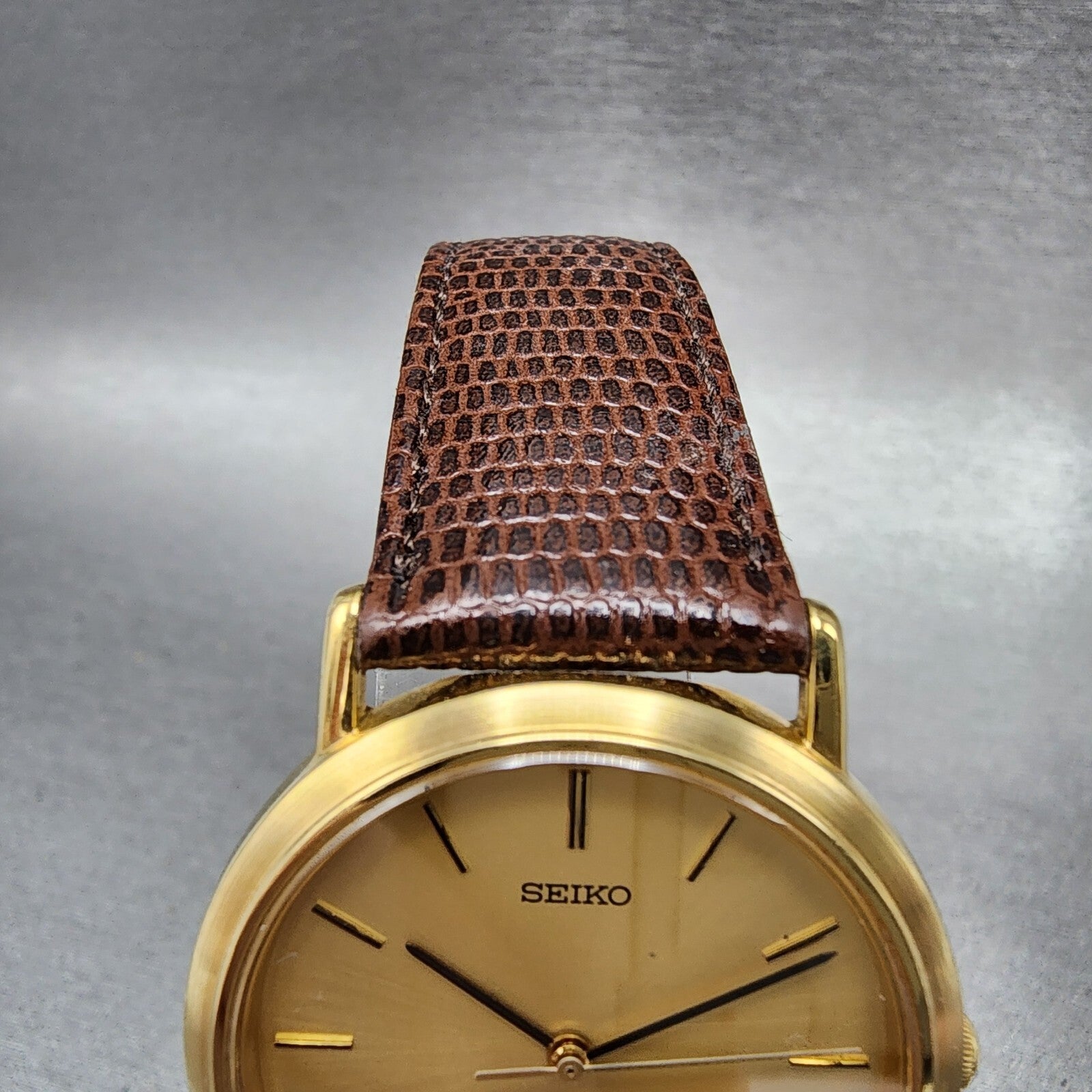 Seiko Watch Men 33mm Gold Dial Gold Tone Round 7N016B20 New Battery VTG4