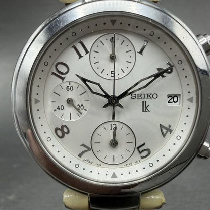 Seiko Lukia Chronograph Watch 35mm Women Silver Dial Silver Tone Date NewBattery1