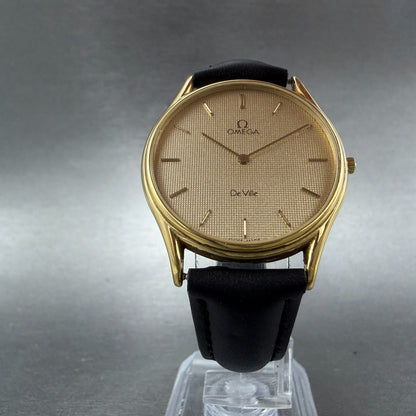 Omega De Ville Watch Men 32mm Gold Dial Gold Plated Round 191.0198 New Battery5