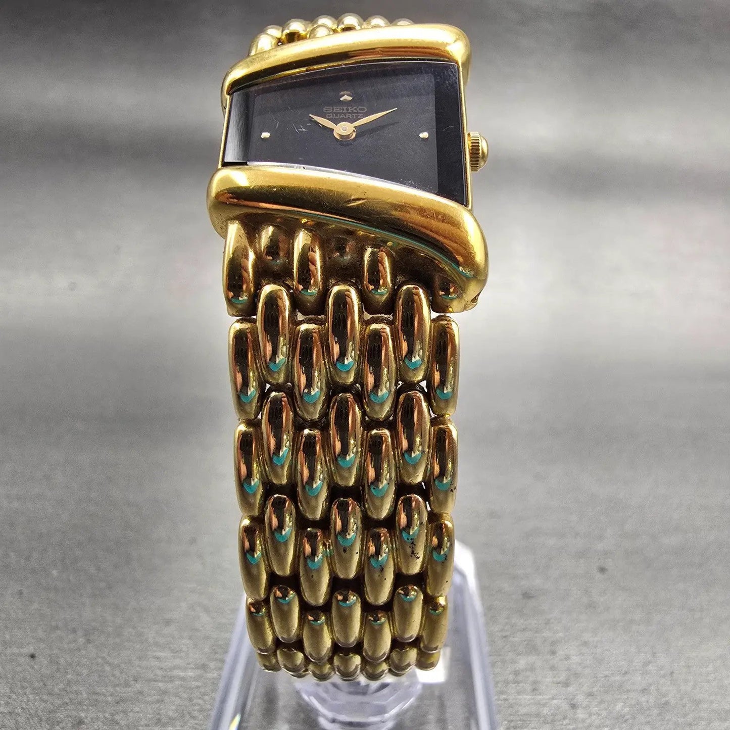 Seiko Watch Women 19mm Black Dial Gold Tone Asymmetrical 4N00-5749 New Battery5