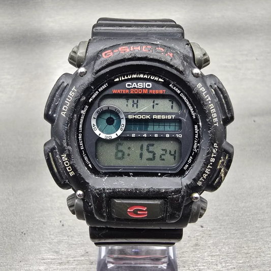 Casio G-Shock DW-9052 Watch Men 46mm Black Dial Black Chrono Alarm New Battery0