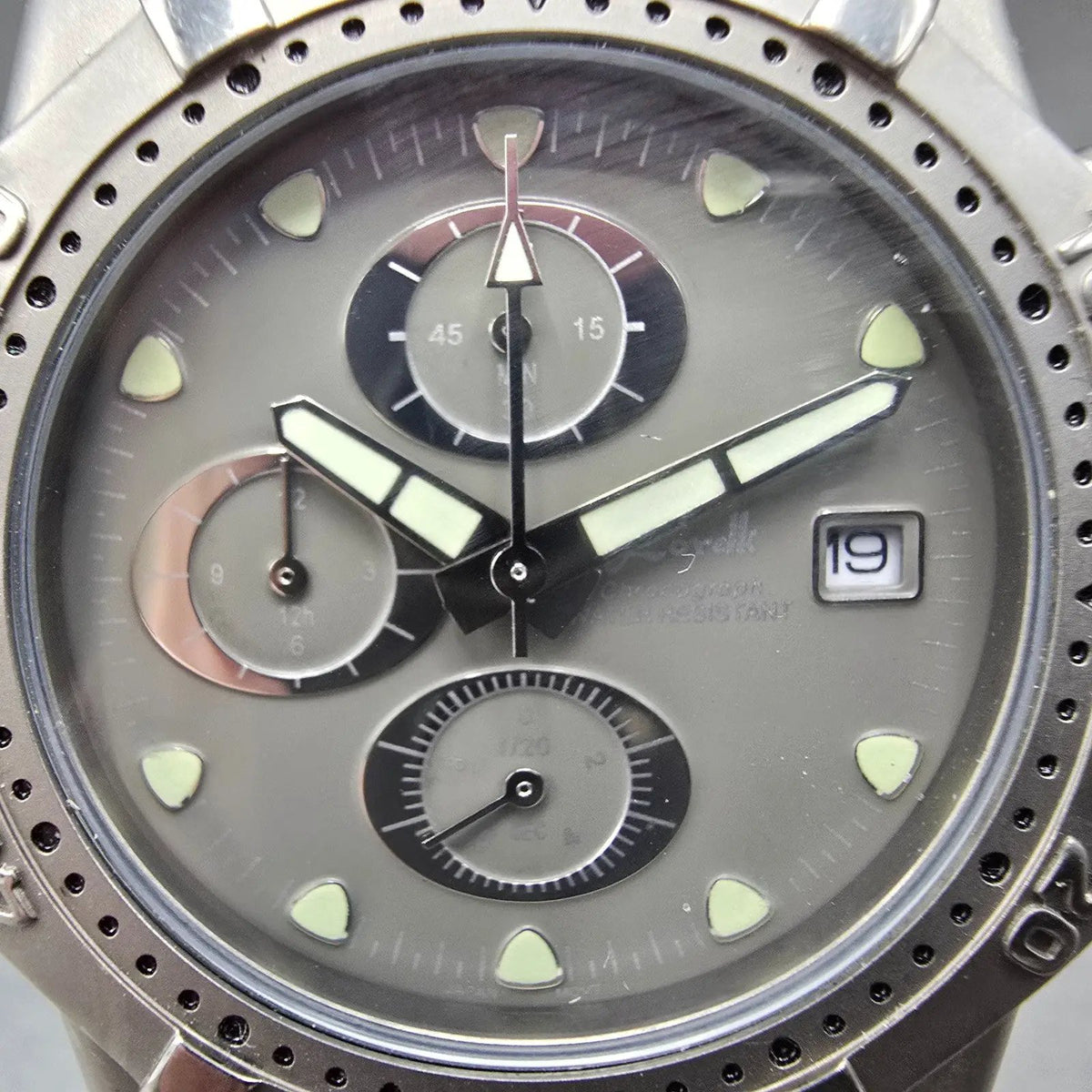 Lorelli Chronograph Watch Men 40mm Gray Dial titanium Date Round New Battery L1