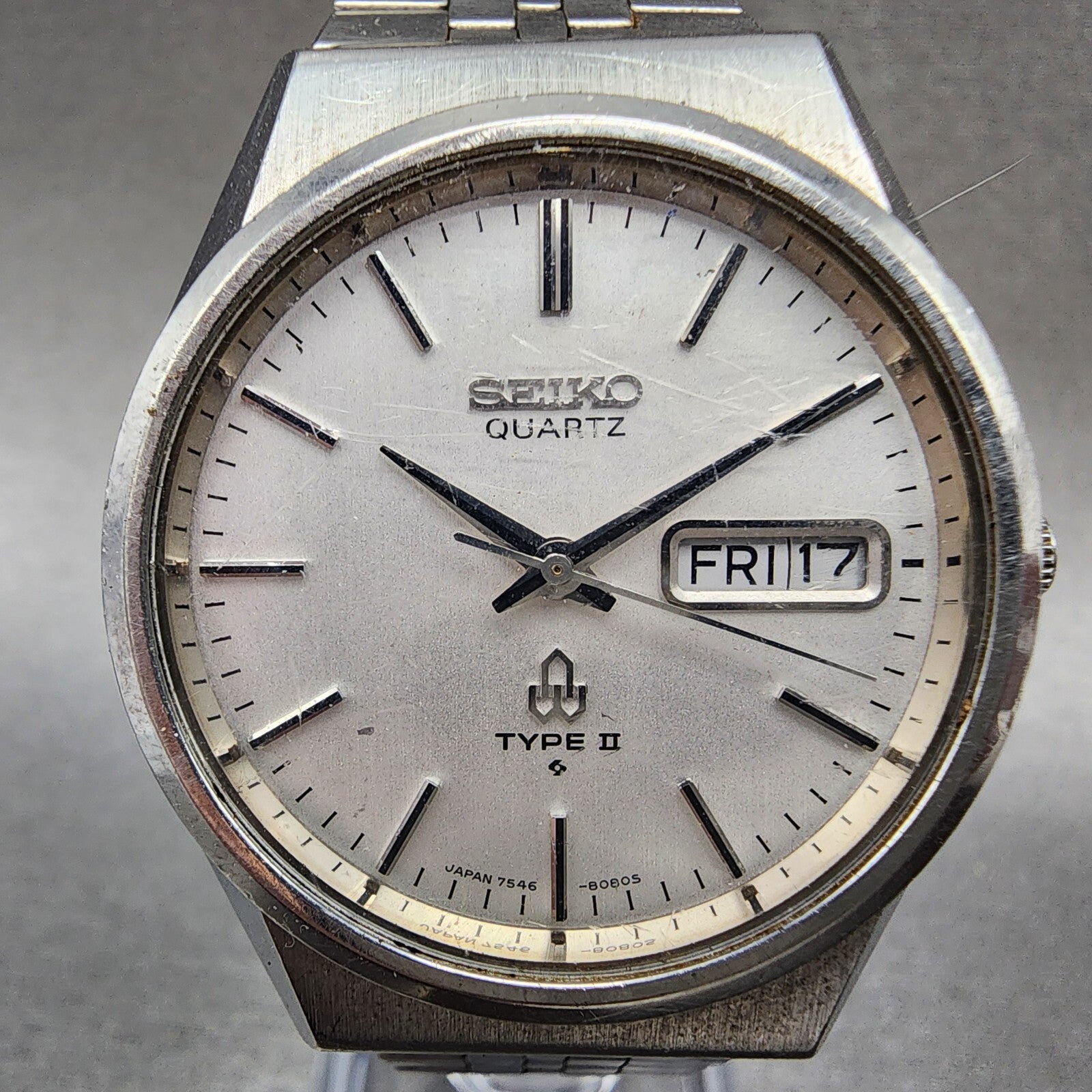 Seiko Type 2 Watch Men 35mm Silver Dial Steel Daydate Round 75468070 PARTS2