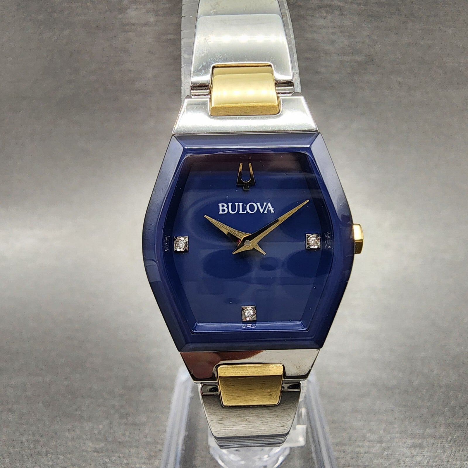 Bulova Gemini Watch Women 23mm Blue Dial Two Tone Tonneau 98P218 New Battery0