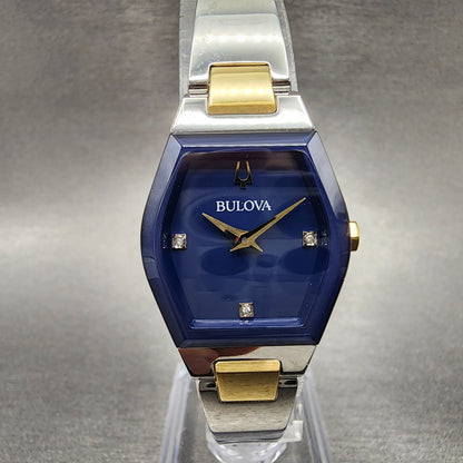 Bulova Gemini Watch Women 23mm Blue Dial Two Tone Tonneau 98P218 New Battery0