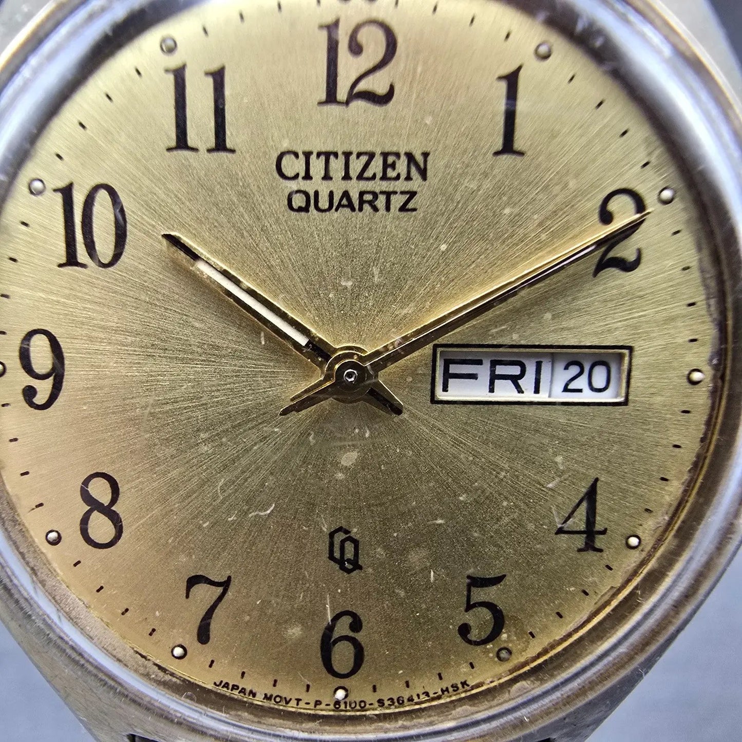 Citizen CQ Watch Men 35mm Champagne Dial Gold Tone Daydate 6100-S24876 New Batt1