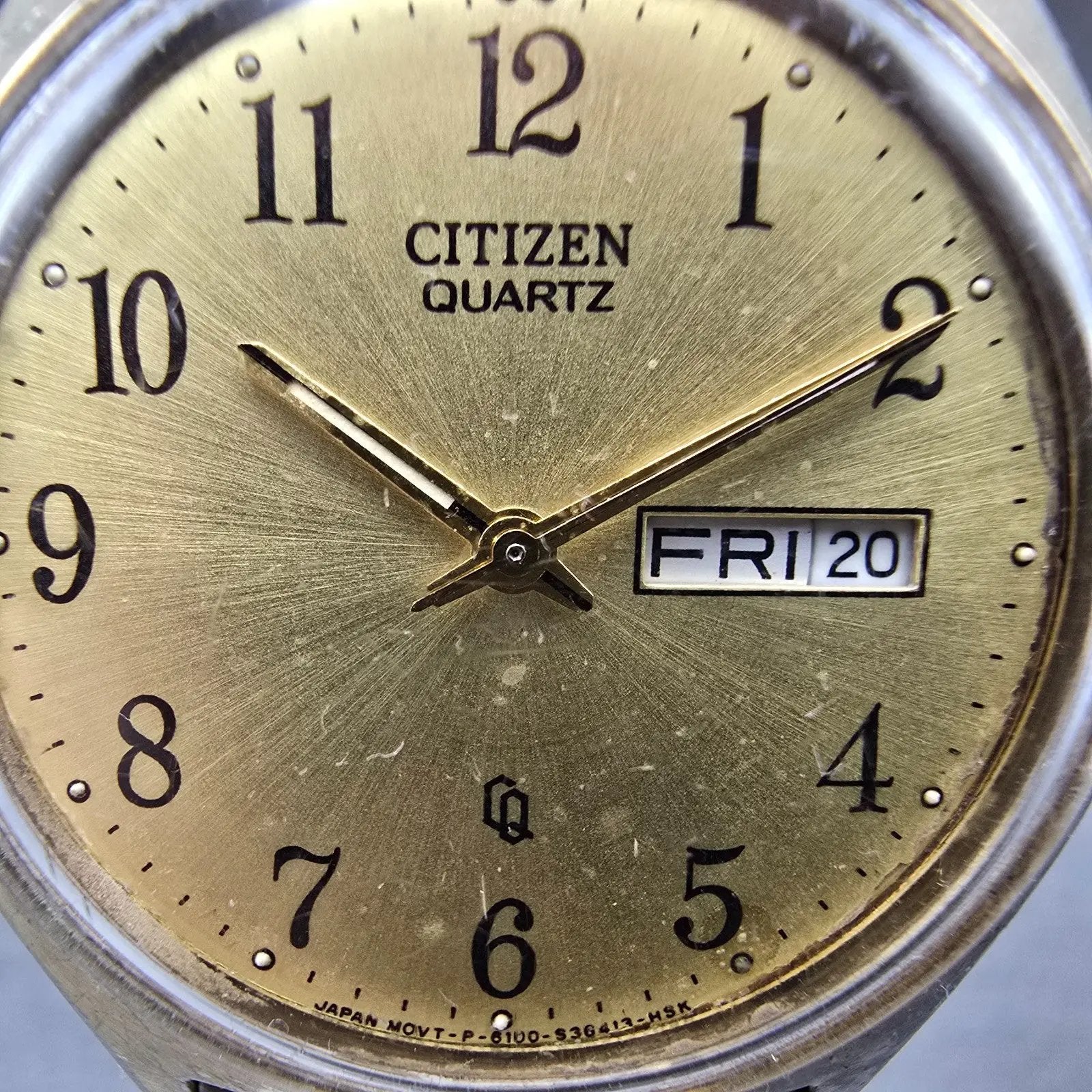 Citizen CQ Watch Men 35mm Champagne Dial Gold Tone Daydate 6100-S24876 New Batt1