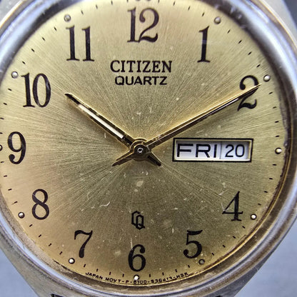 Citizen CQ Watch Men 35mm Champagne Dial Gold Tone Daydate 6100-S24876 New Batt1