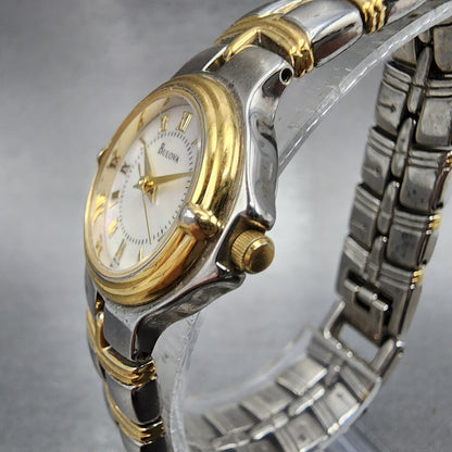 Bulova Watch Women 24mm MOP Dial Two Tone Round 98L56 New Battery2