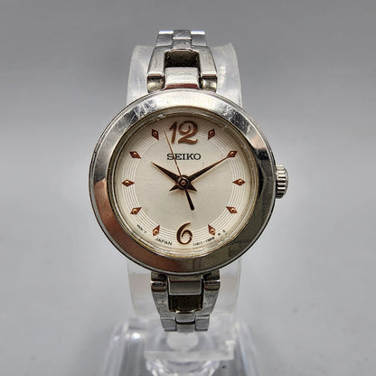 Seiko Watch Women 21mm White Dial Silver Tone Round 1N01-0PK0 New Battery