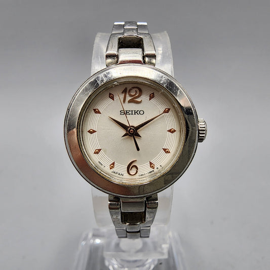 Seiko Watch Women 21mm White Dial Silver Tone Round 1N01-0PK0 New Battery