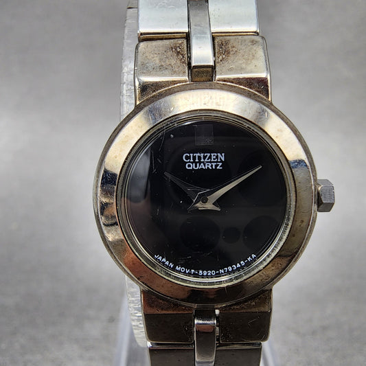 Citizen Watch Women 20mm Black Dial Silver Tone Round 5920S68997 New Battery0