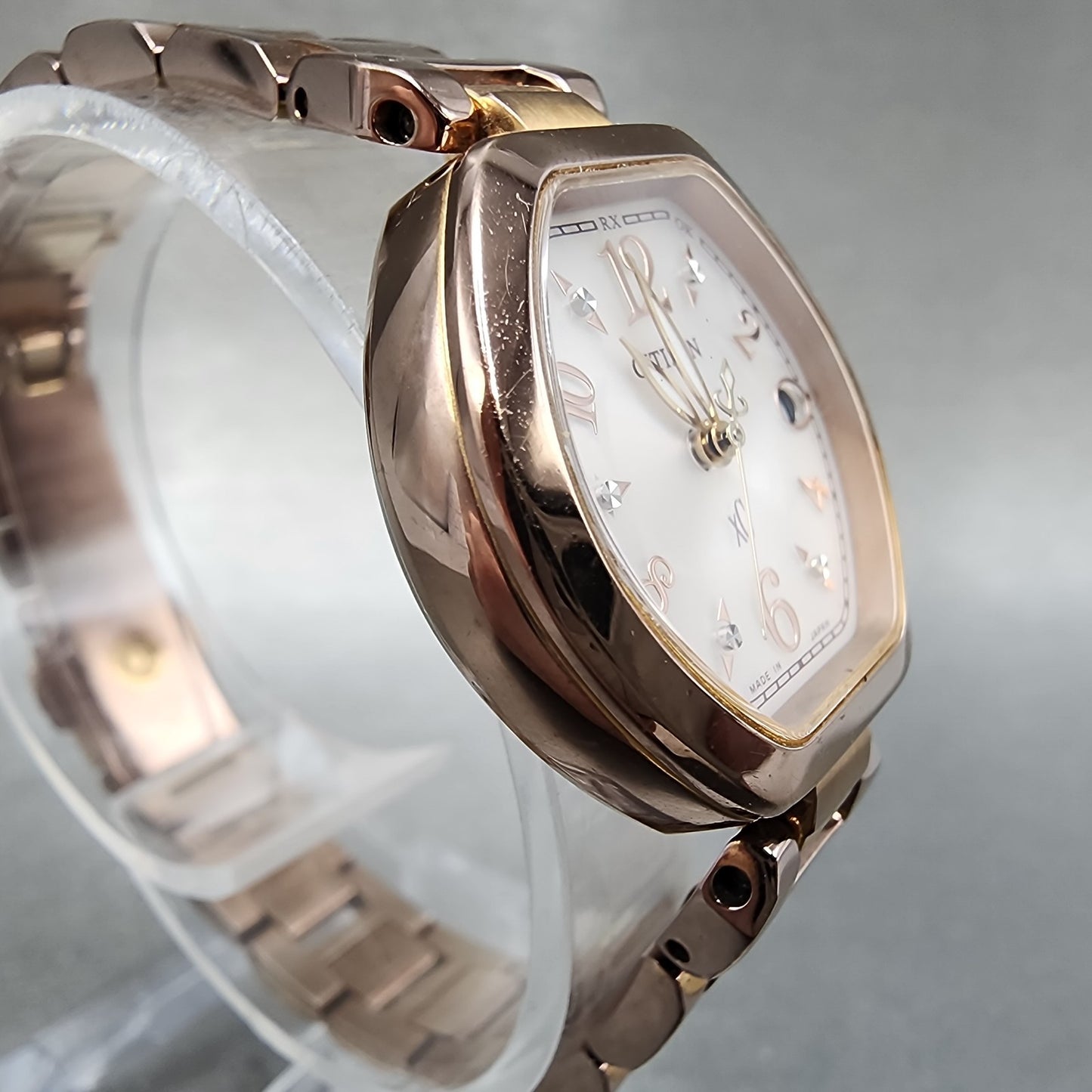 Citizen EcoDrive XC Watch Women 24mm White Dial Rose Gold Date H058 Runs3