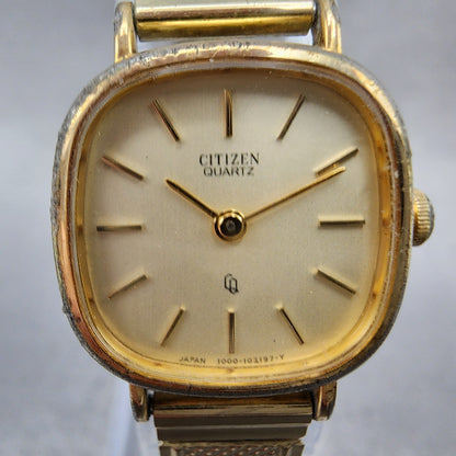 Citizen CQ Watch Women 20mm Gold Dial Gold Tone Rectangle New Battery VTG1