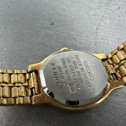 Seiko Watch Women 18mm Champagne Dial Gold Tone Oval V401-5270 New Battery9