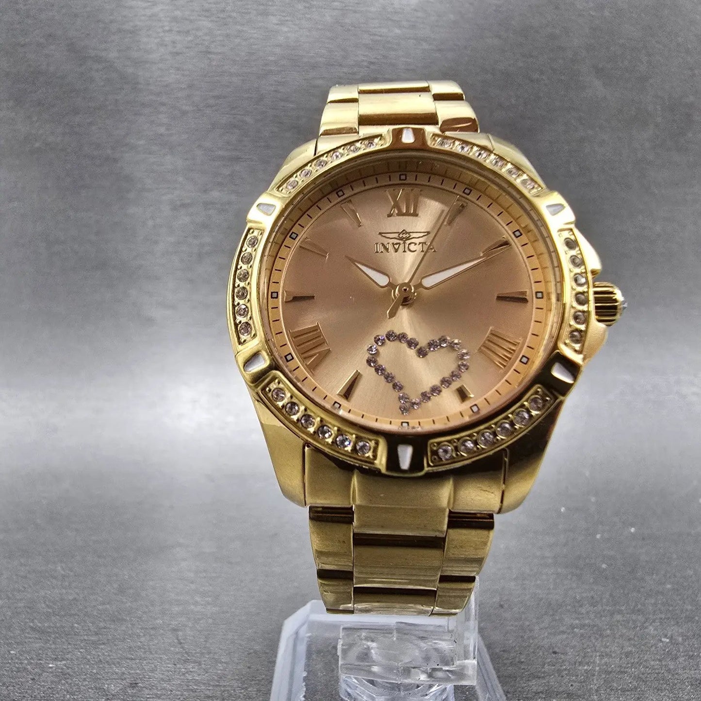 Invicta Angle Heart Watch Women 35mm Champagne Dial Gold Tone 21384 New Battery5