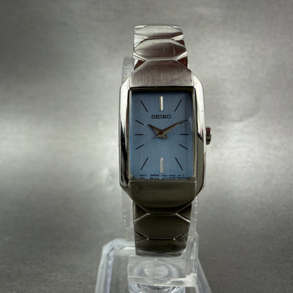 Seiko Tank Watch Women 16mm Blue Dial Silver Tone Rectangle 1N00-0CY0 NewBattery5